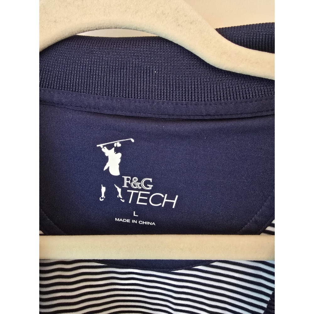 F&G Tech Golf Polo Shirt Mens L‎ Striped Blue White Short Sleeve Golf Active - Picture 3 of 7